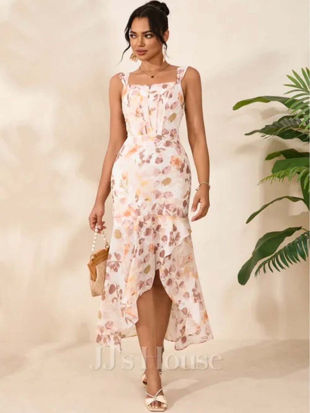 JJs House Blush Floral High-Low Midi Dress L